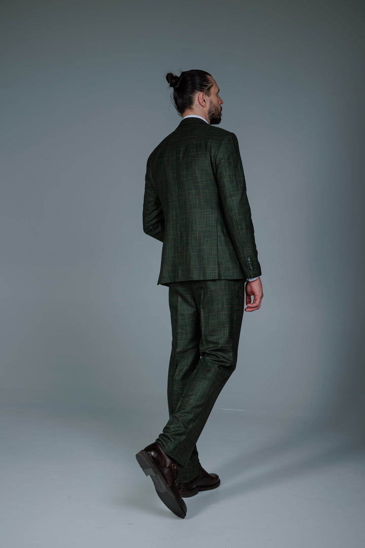 Three-piece green checked suit