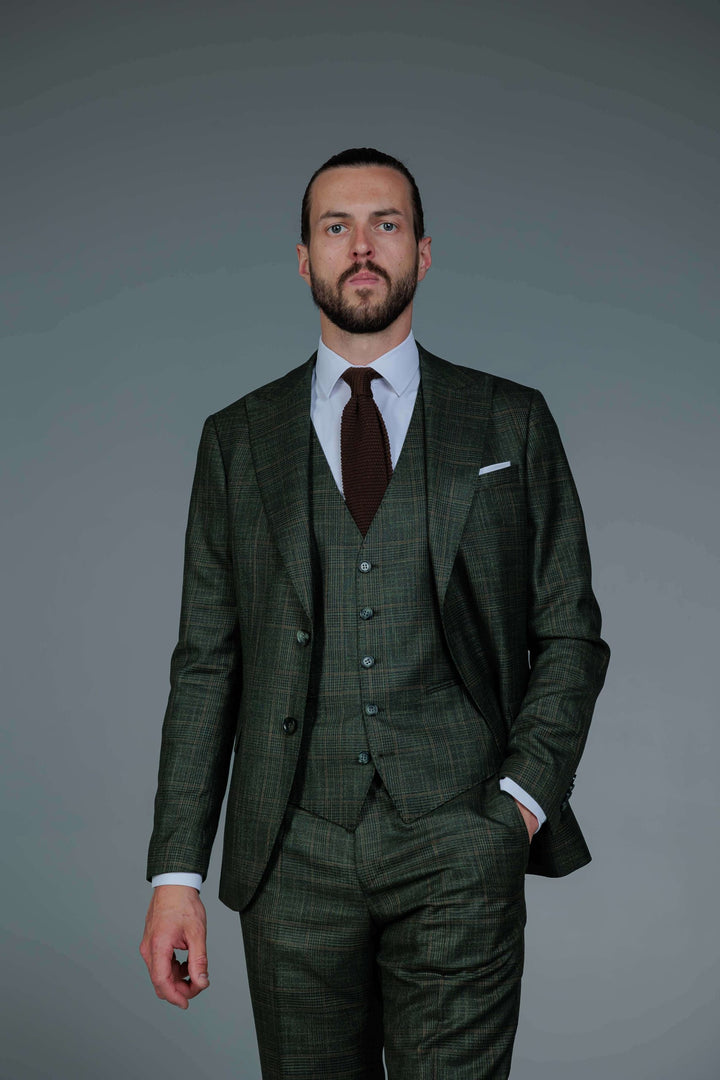 Three-piece green checked suit