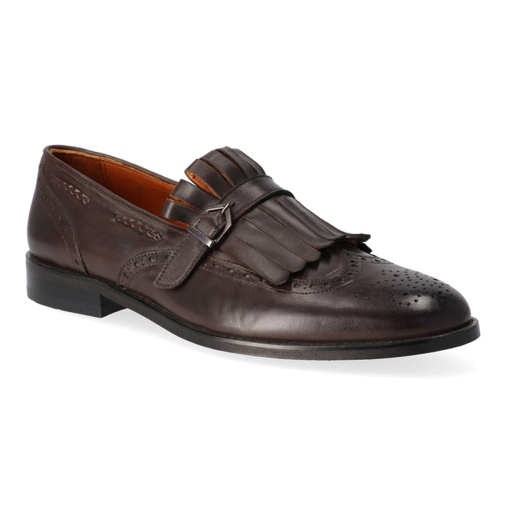 Brown Leather Buckle Loafers
