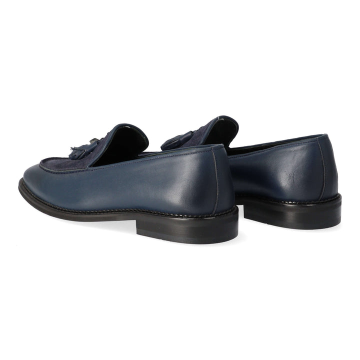 Blue leather loafers with turned leather detail