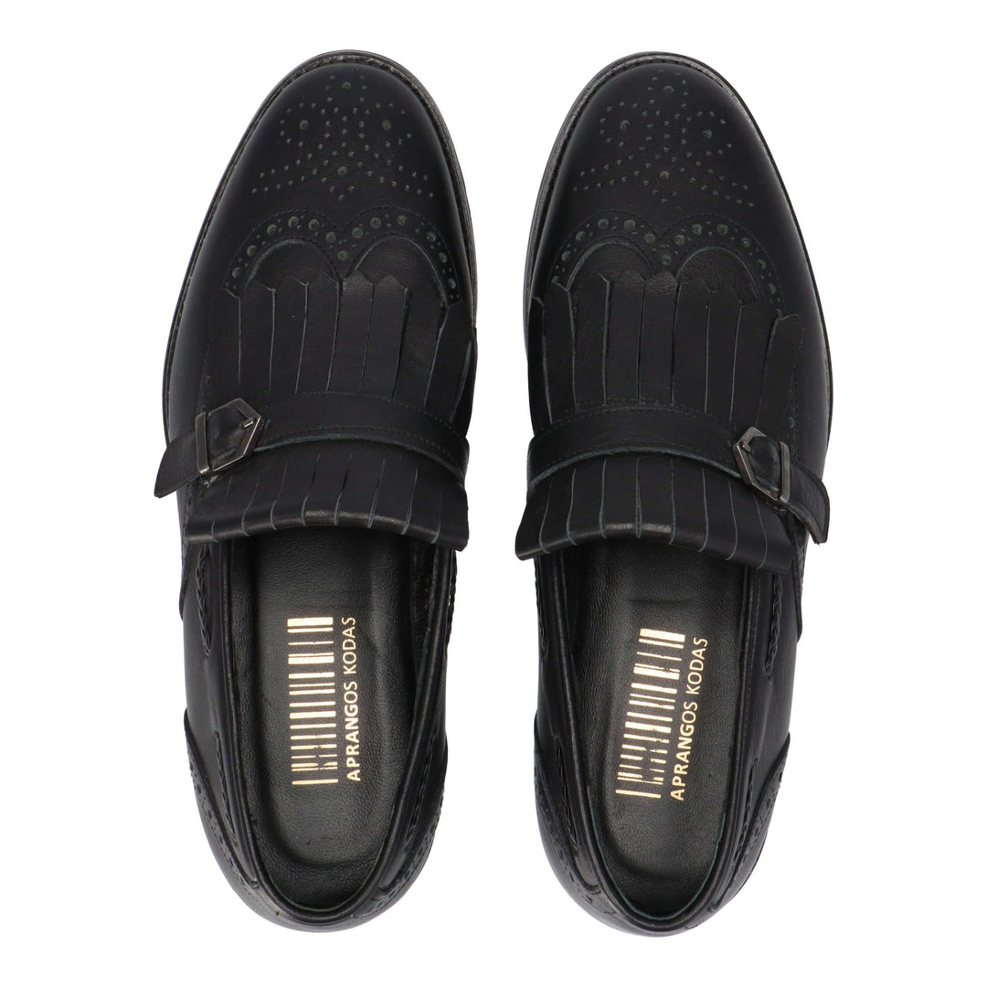 Black Leather Buckle Loafers