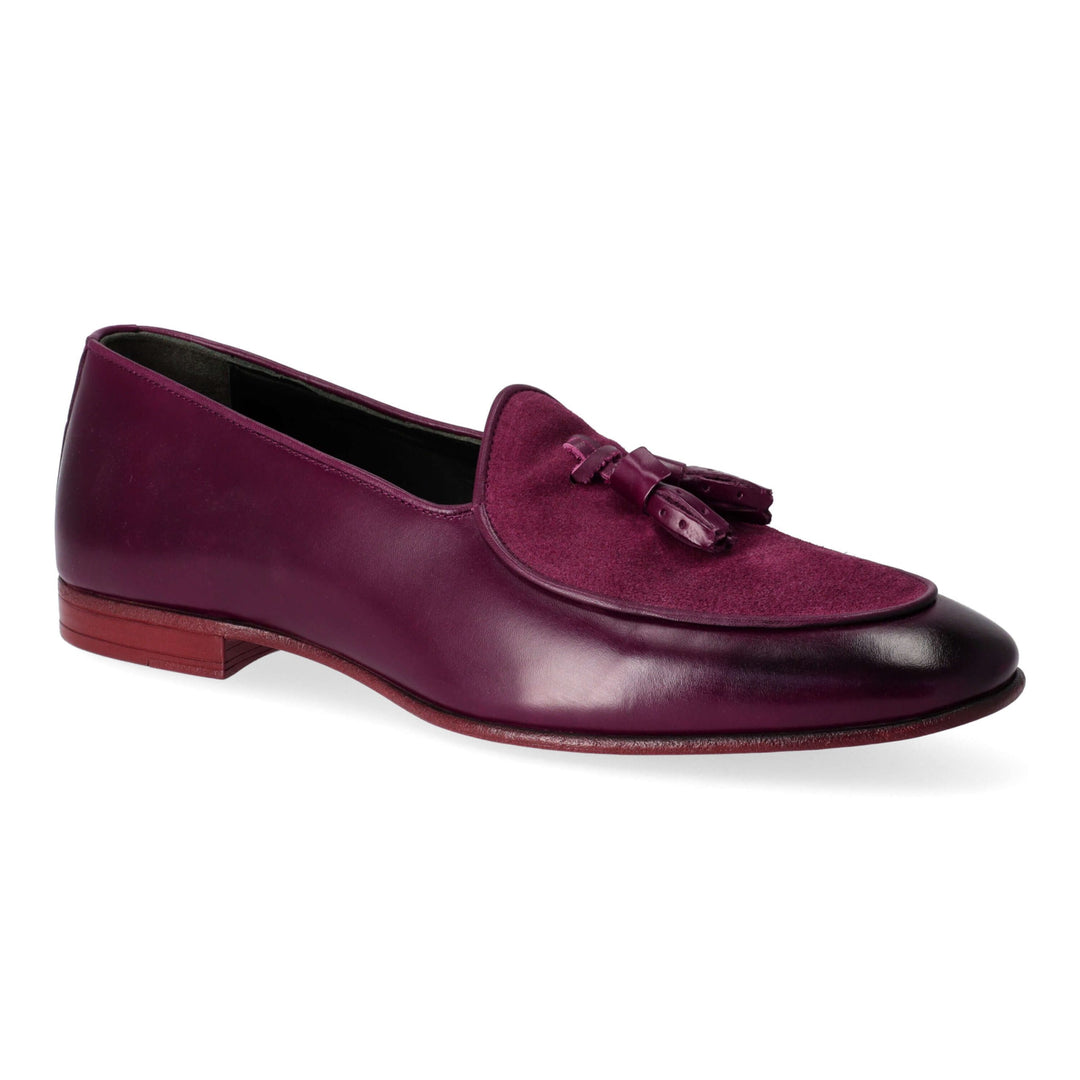 Burgundy leather loafers with turned leather detail