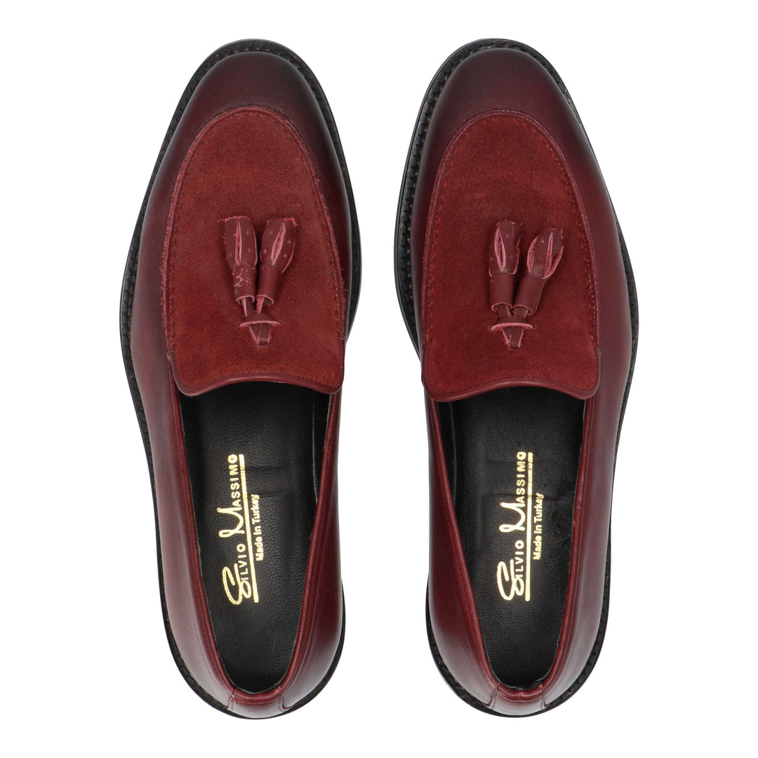 Burgundy leather loafers with turned leather detail