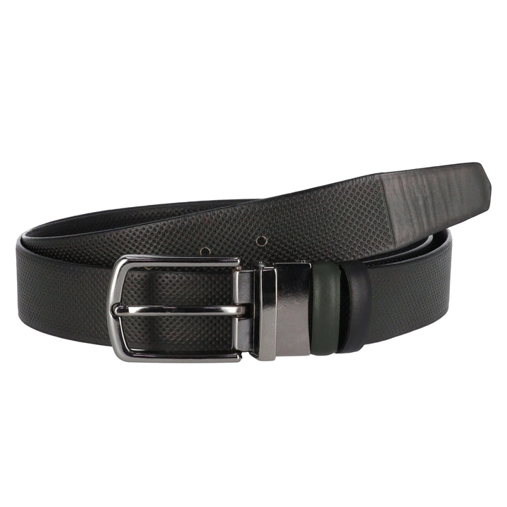 Double-sided belt (black/dark green) with fine print