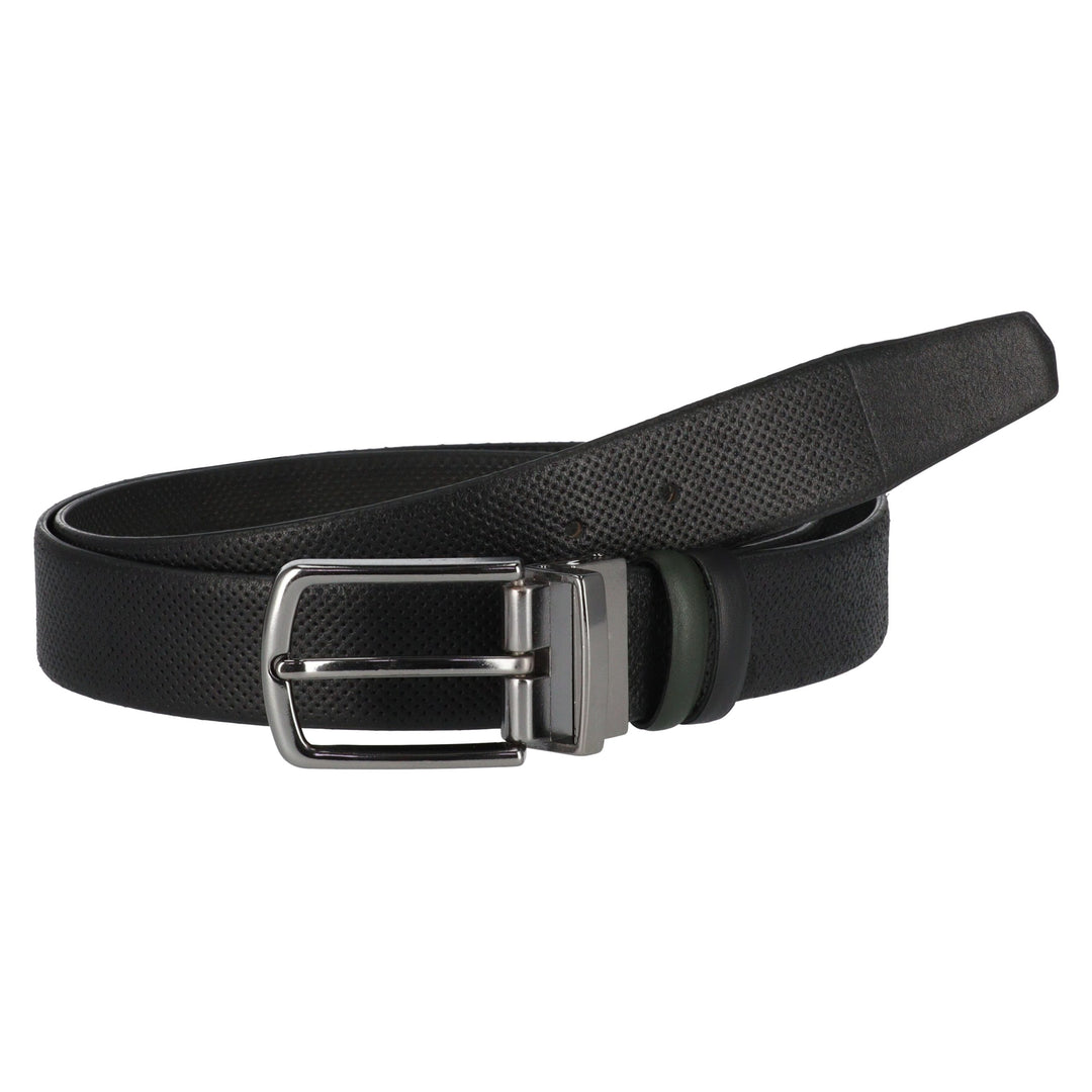 Double-sided belt (black/dark green) with fine print