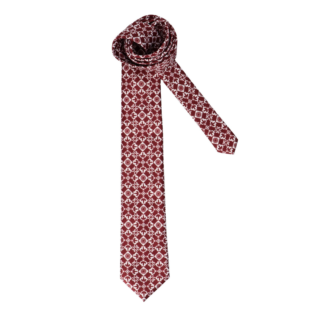 Burgundy tie with white pattern