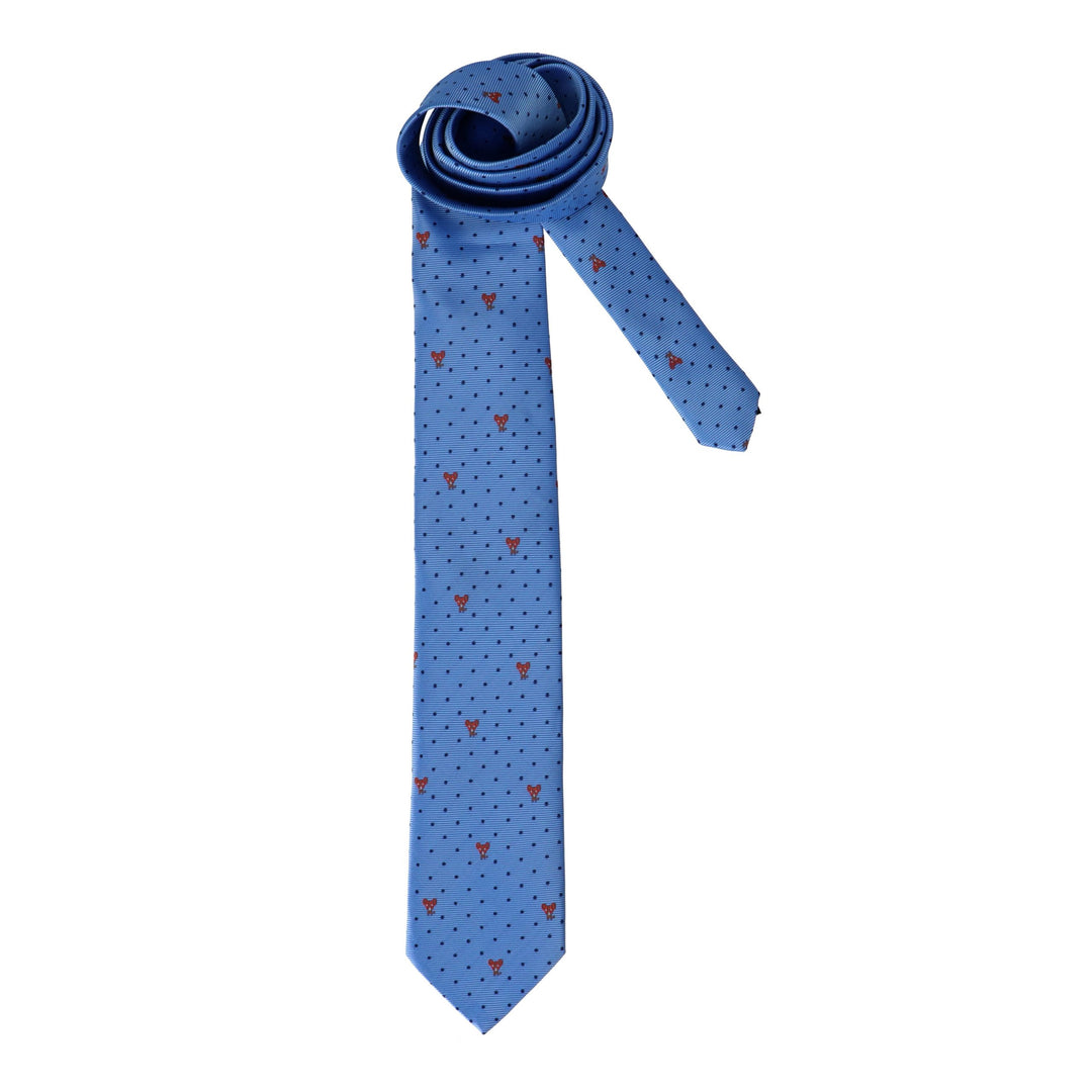 Синий галстук с маленькими листиками и точками