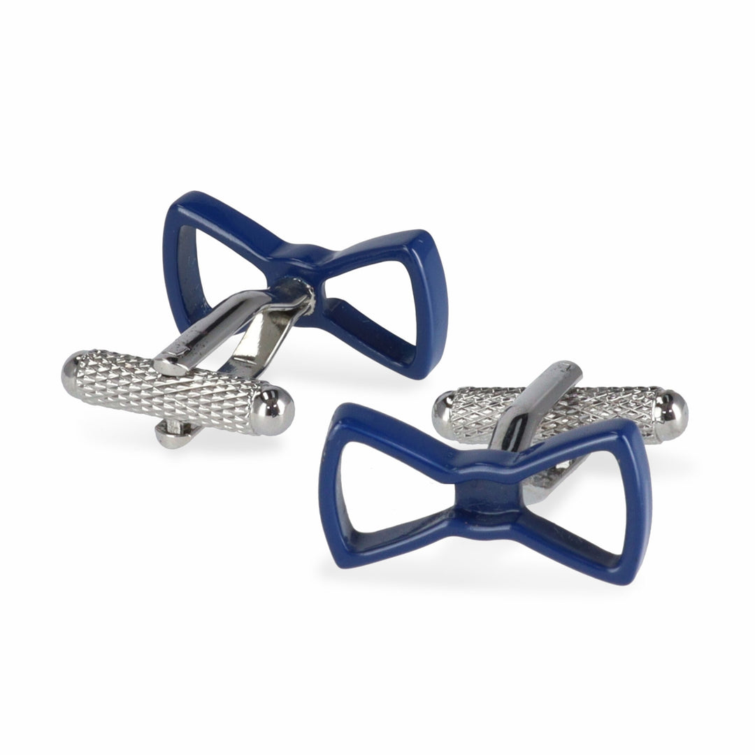 Silver/blue bow tie cufflinks