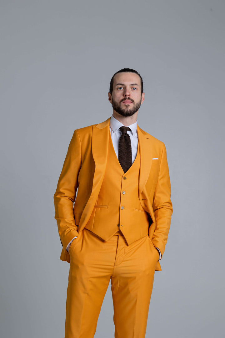 Three-piece yellow-orange suit