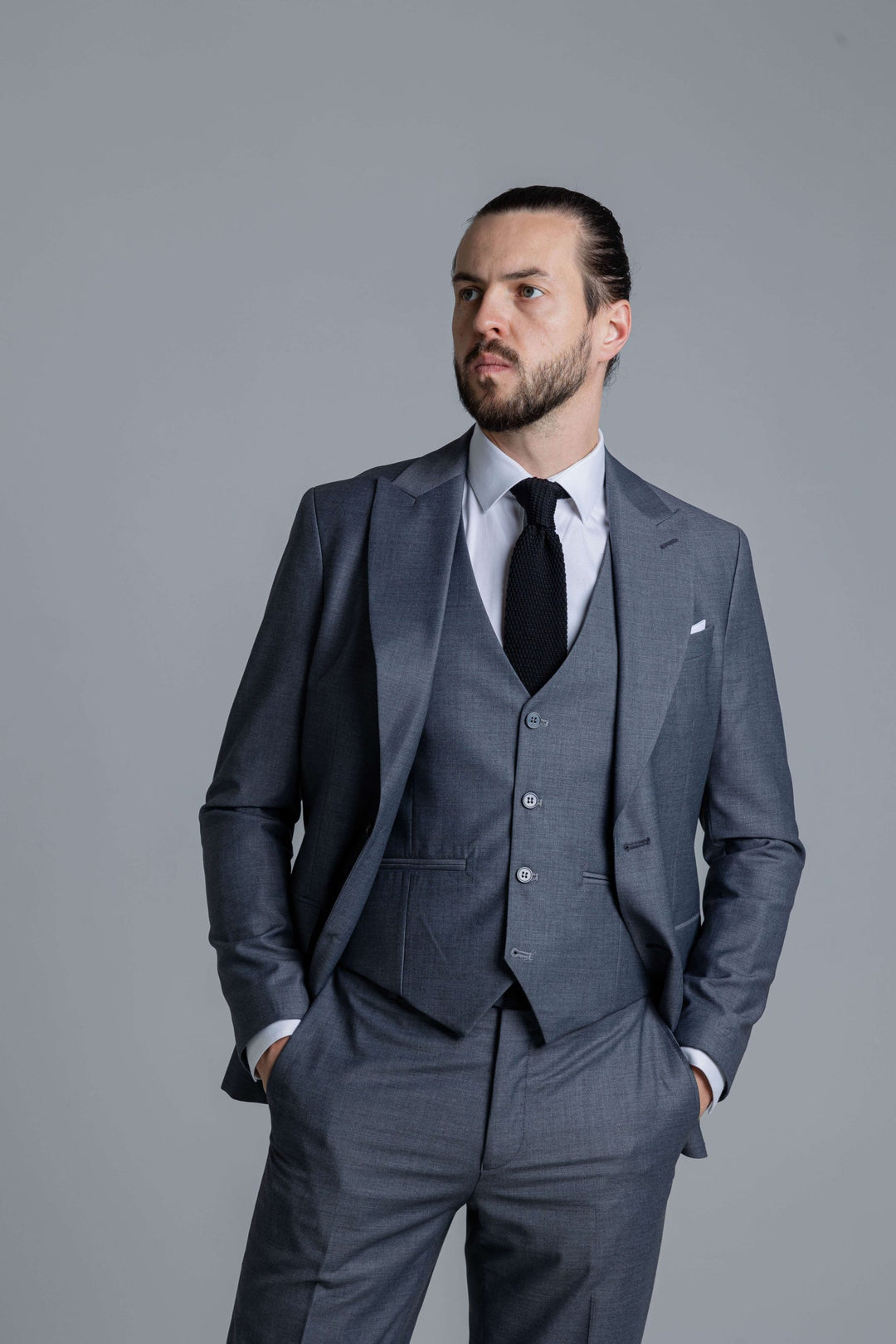 Three-piece gray suit