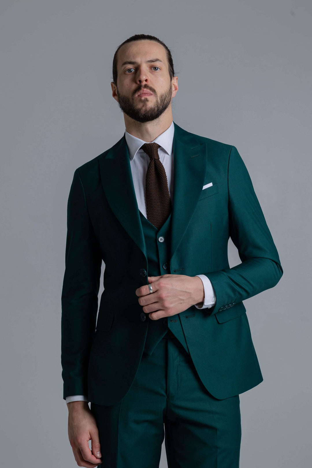 Three-piece green suit
