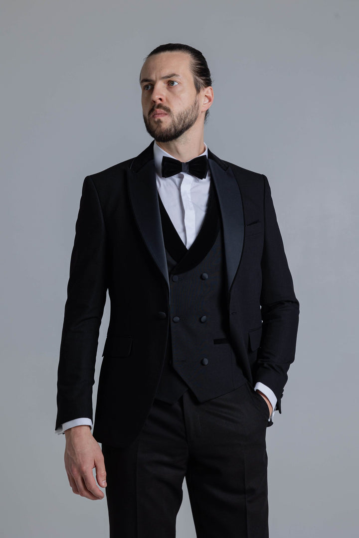 Black tuxedo with velor lapels