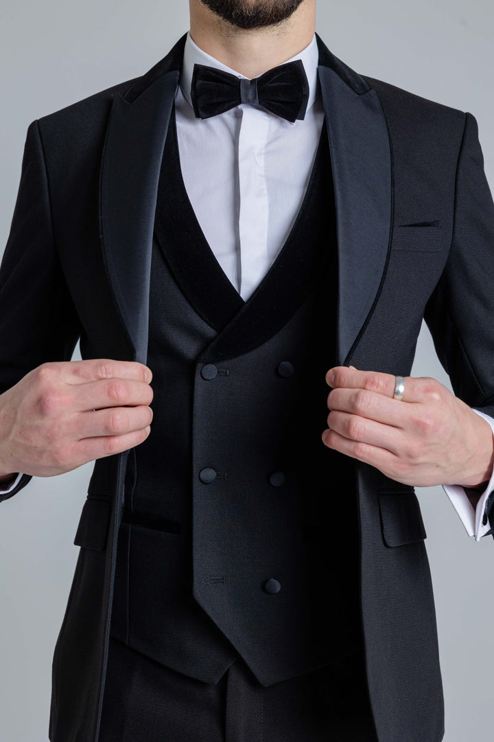 Black tuxedo with velor lapels