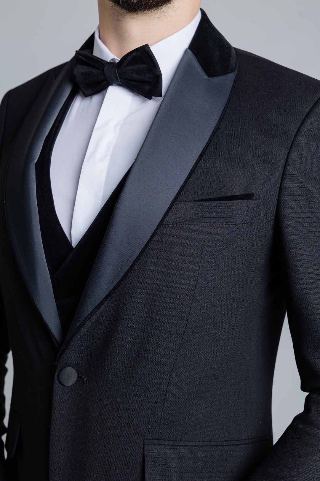 Black tuxedo with velor lapels