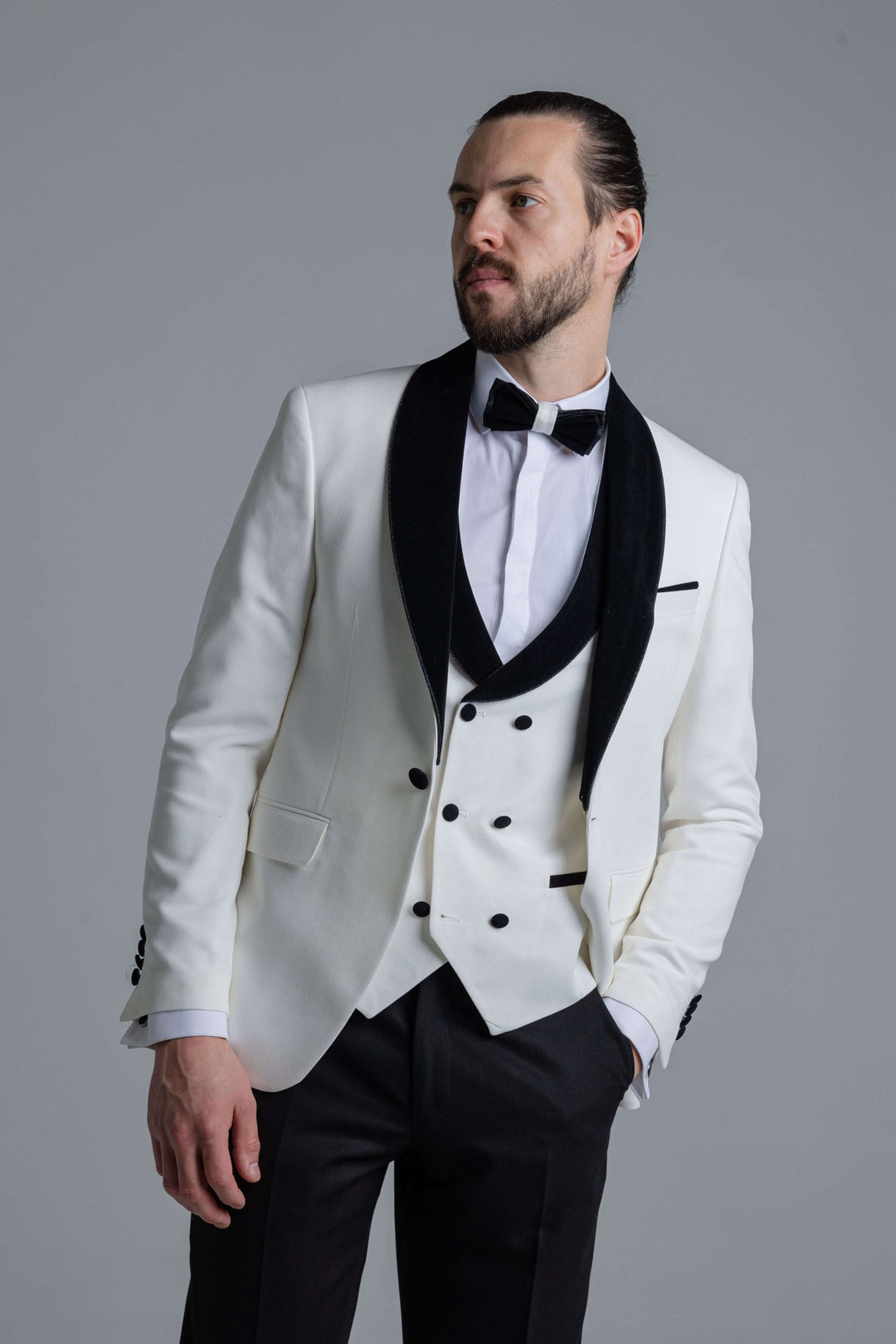 White tuxedo with velor lapels