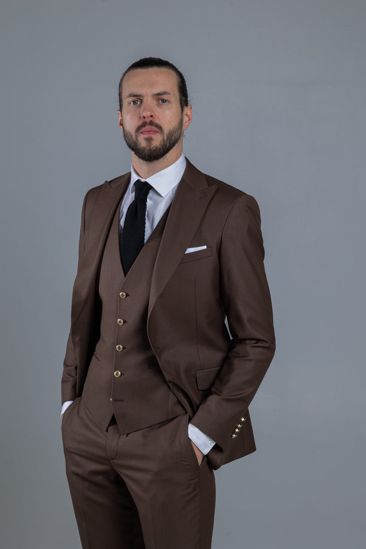 Three-piece brown suit