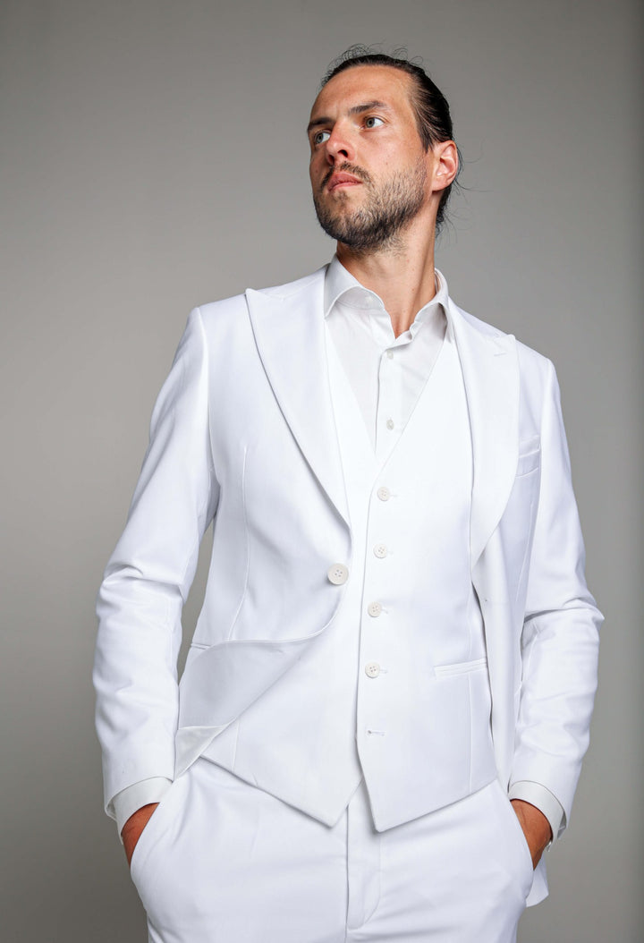 Three-piece white suit