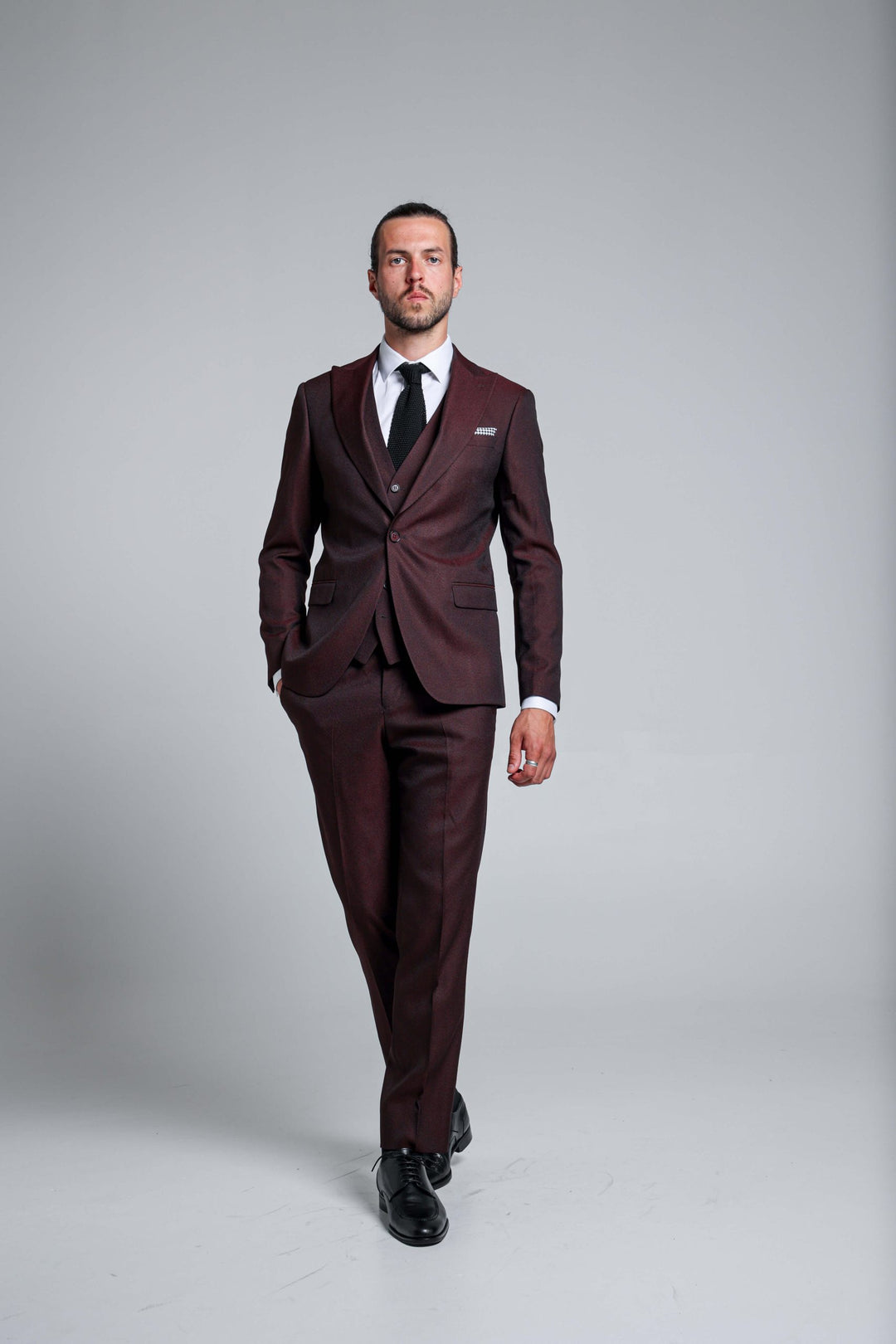 Three-piece burgundy suit