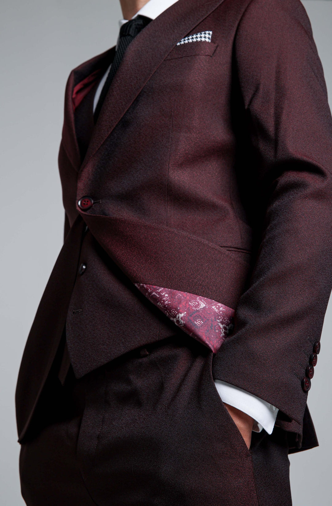 Three-piece burgundy suit